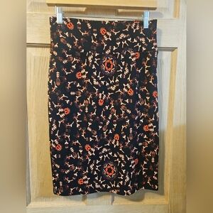 Small LuLa Roe Floral Black and Orange Cassie Pencil Skirt